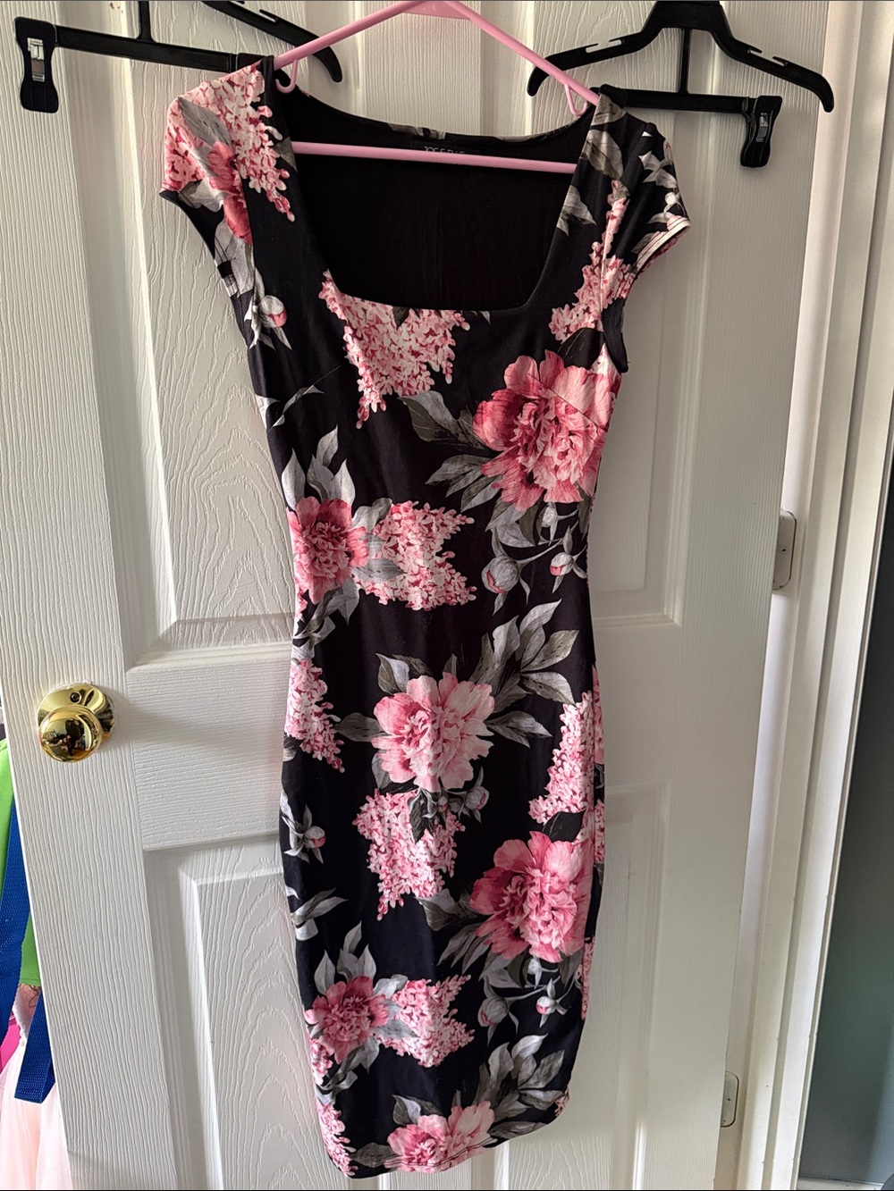 Joe & Elle Black Midi Dress with Pink Floral Print